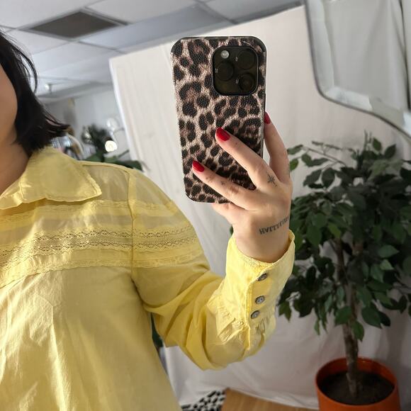 Free People Long Sleeve Button Front Mini Tunic Shirt Dress Yellow Size Small - Picture 7 of 8